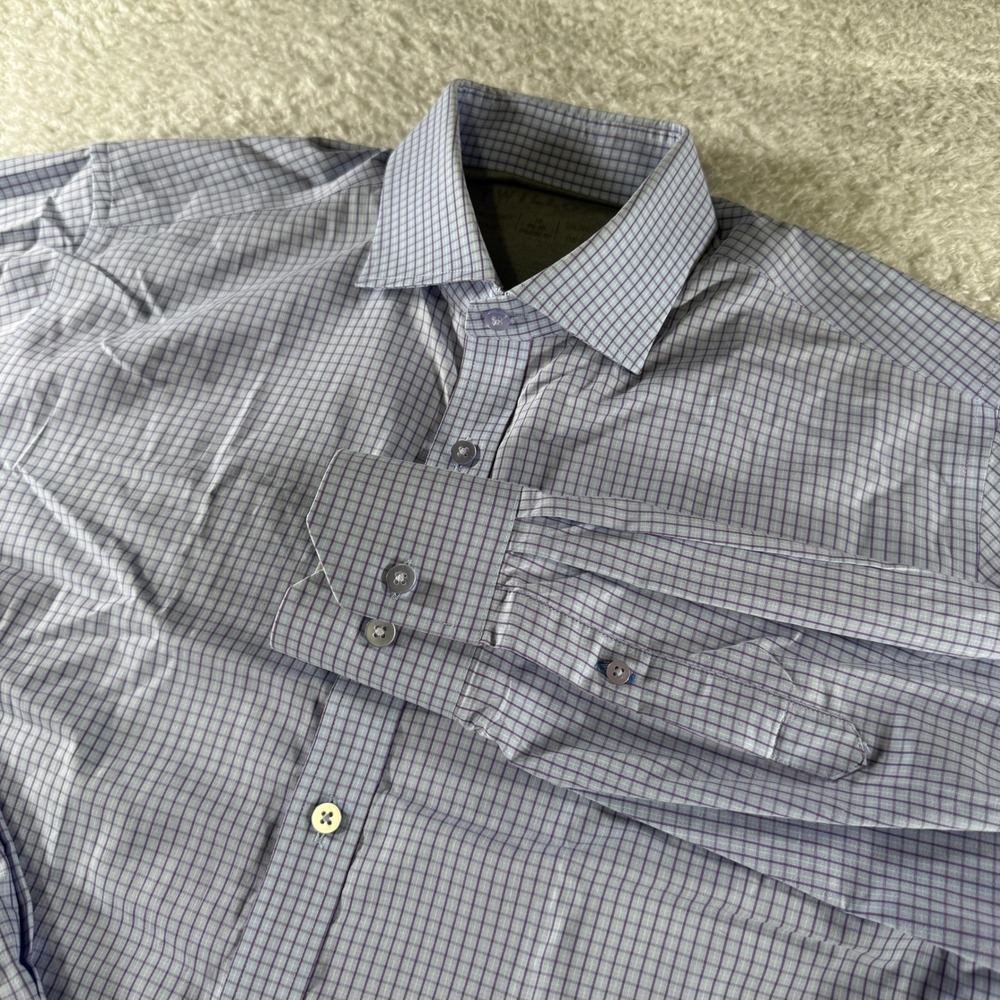 Twillory Men's Large 16 Long Sleeve Button Stretch Dress Shirt Purple Check Blue